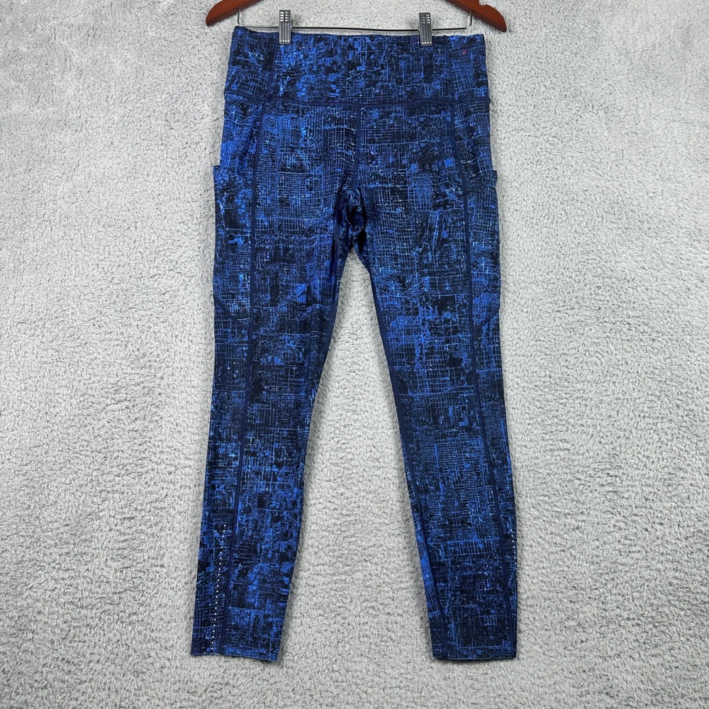 Lululemon‎ Speed Up Leggings Womens 10 Blue Black Grid Map Print Running